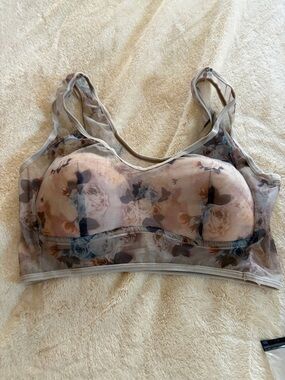 Floral Mesh Bralette in Taupe Pink